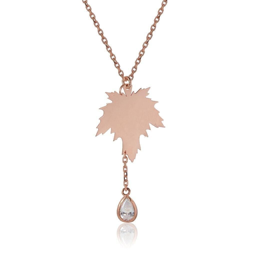 taşlı çınar yaprağı kolye SGTL4153