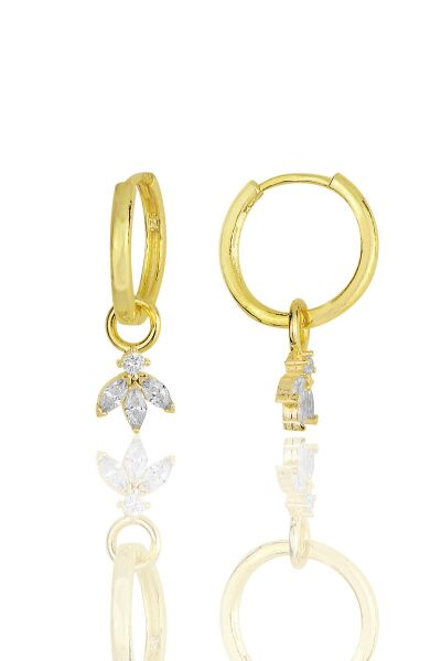 Gümüş altın yaldızlı zirkon  üç taşlı lotus çiçeği küpe SGTL11939GOLD