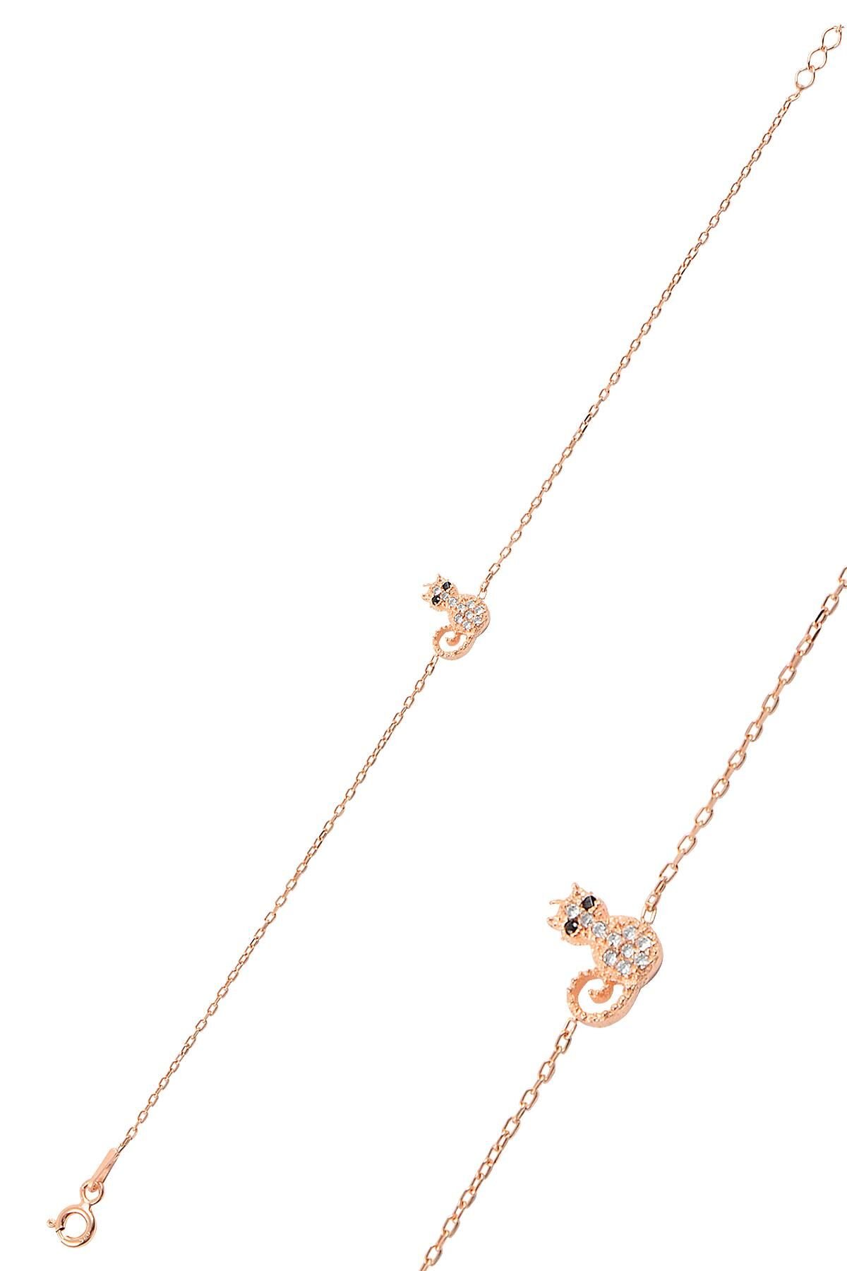 Gümüş rose zirkon taşlı kedi bileklik SGTL10280ROSEBEYAZ