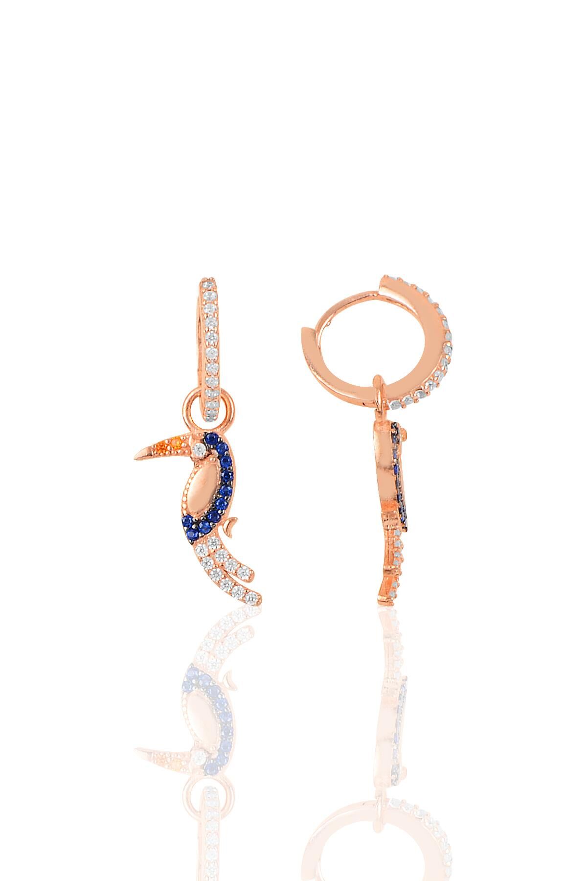 Gümüş rose zirkon taşlı papağan küpe SGTL10262PPG