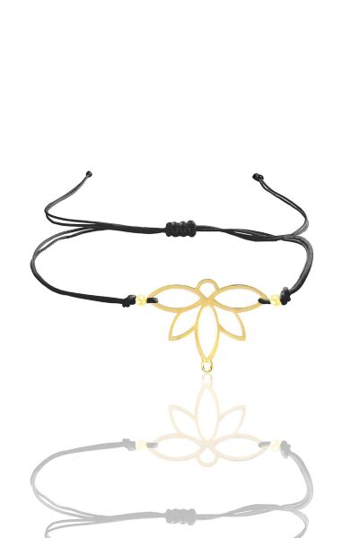 Gümüş altın yaldızlı lotus yaşam çiçeği siyah ipli bileklik SGTL12060GOLD