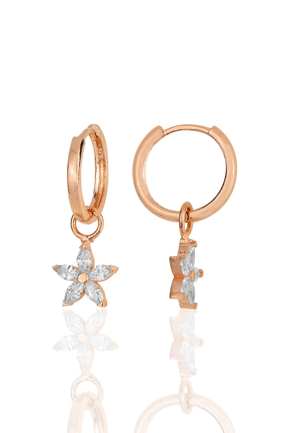 Gümüş rose zirkon taşlı lotus çiçeği küpe SGTL11938ROSE