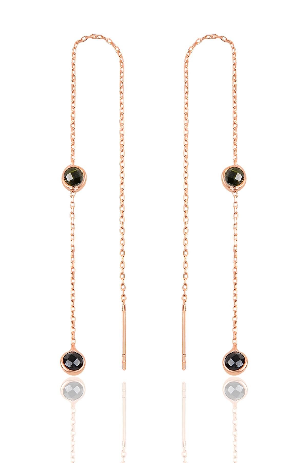 Gümüş  taşlı zincirli küpe SGTL9861SİYAH