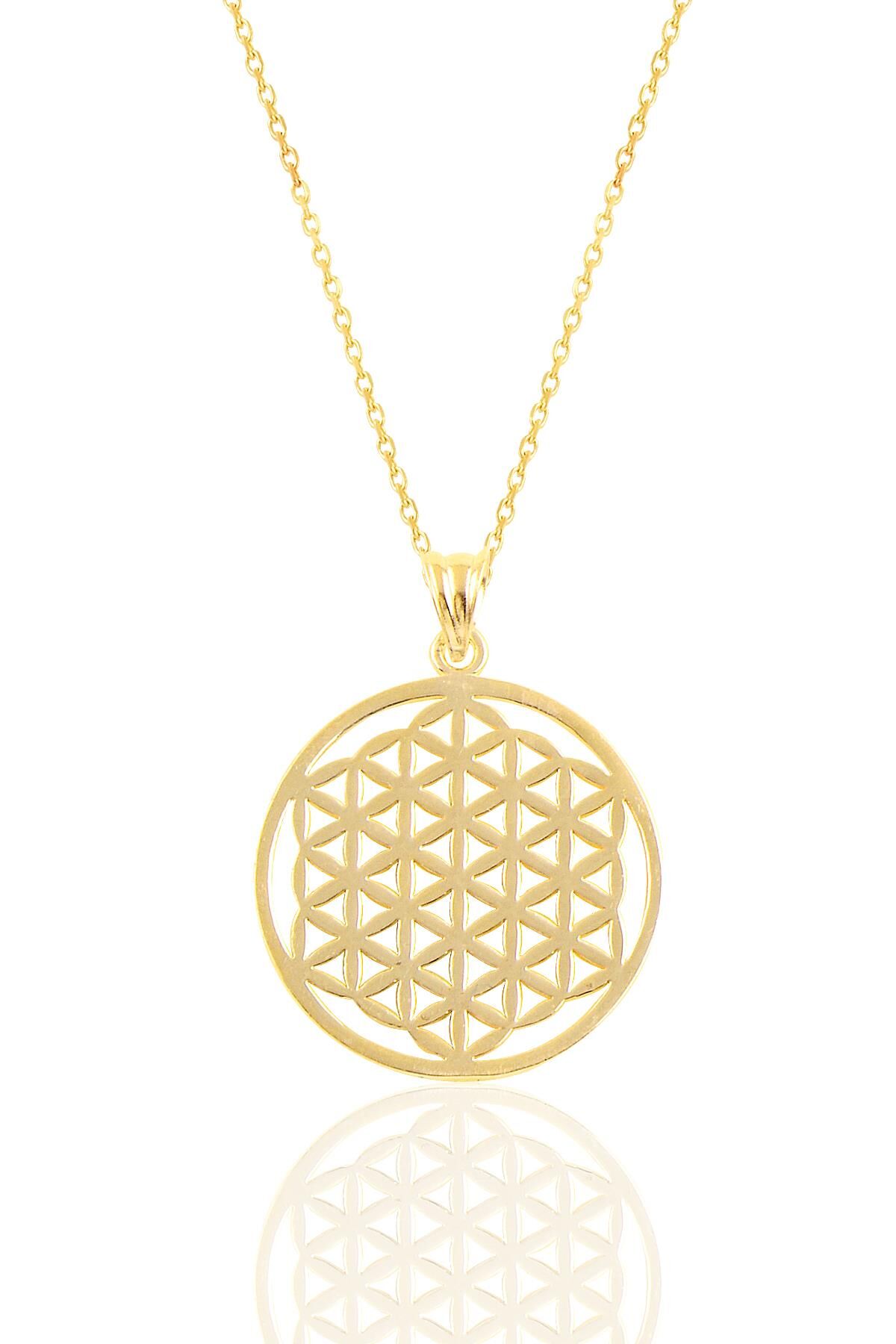 Gümüş altın yaldızlı  yaşam çiçeği kolye SGTL10398GOLD