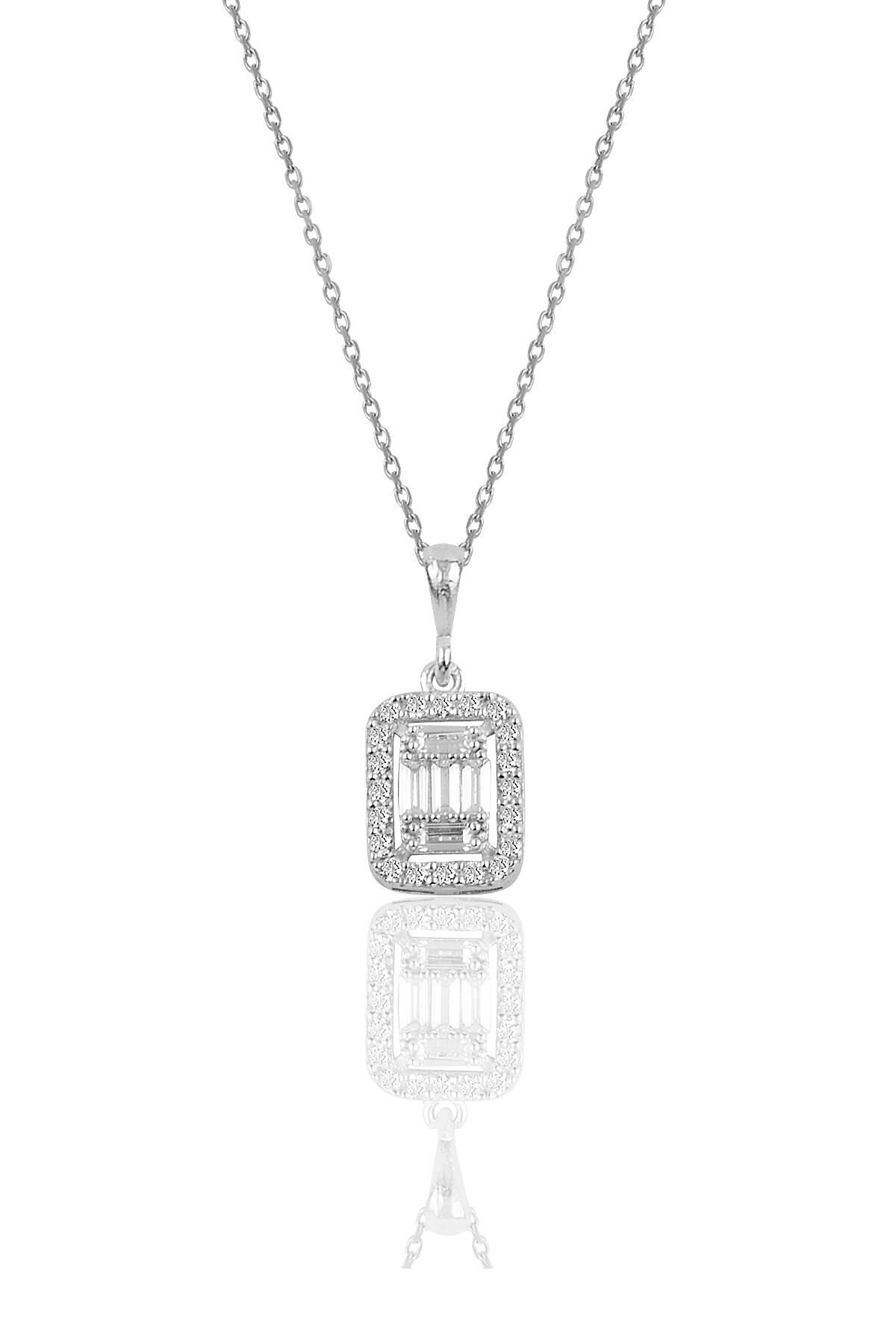 Gümüş rodyumlu  gümüş baget taşlı kolye SGTL10746KOLYE