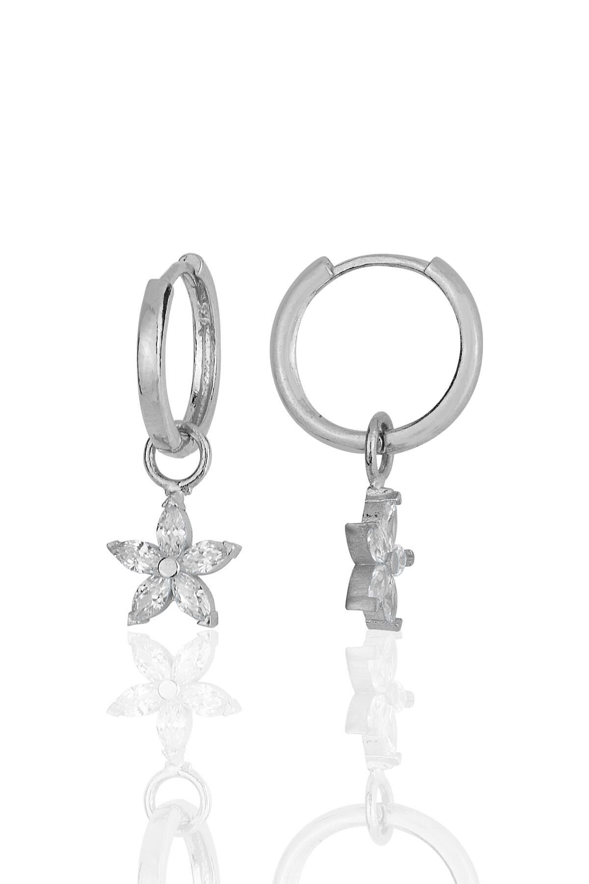 Gümüş rodyumlu  zirkon taşlı lotus çiçeği küpe SGTL11938RODAJ