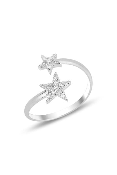 Gümüş rodyumlu zirkon taşlı yıldız üstten ayarlamalı yüzük SGTL11838RODAJ