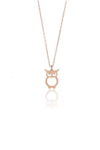 Gümüş rose baykuş modeli kolye SGTL9864ROSE