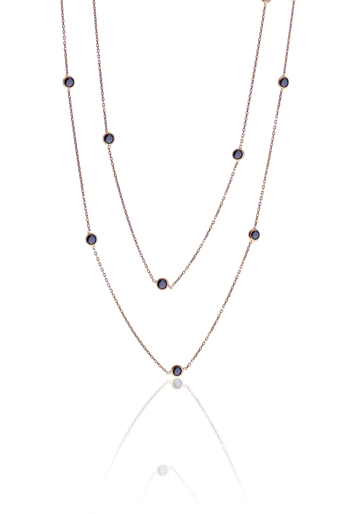 Gümüş rose  siyah taşlı  kolye SGTL10507ROSE