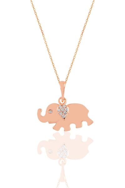 Gümüş rose  zirkon taşlı fil kolye SGTL11193ROSE