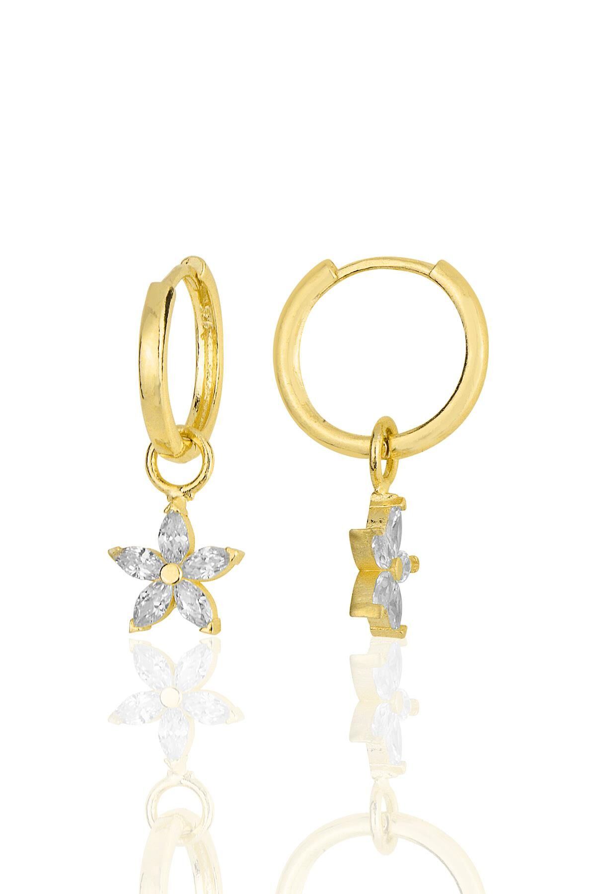 Gümüş altın yaldızlı zirkon taşlı lotus çiçeği küpe SGTL11938GOLD