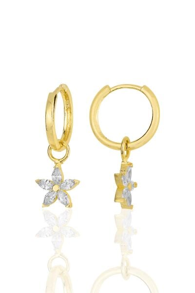 Gümüş altın yaldızlı zirkon taşlı lotus çiçeği küpe SGTL11938GOLD