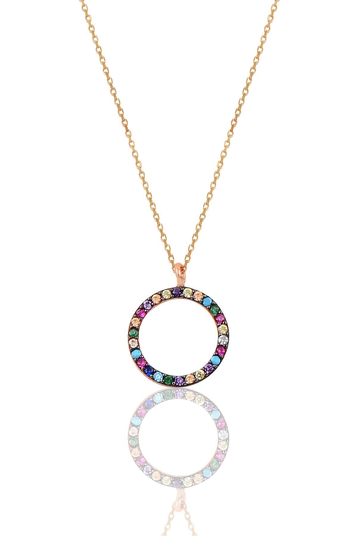 Gümüş renkli taşlı halka modeli kolye SGTL9865MİX