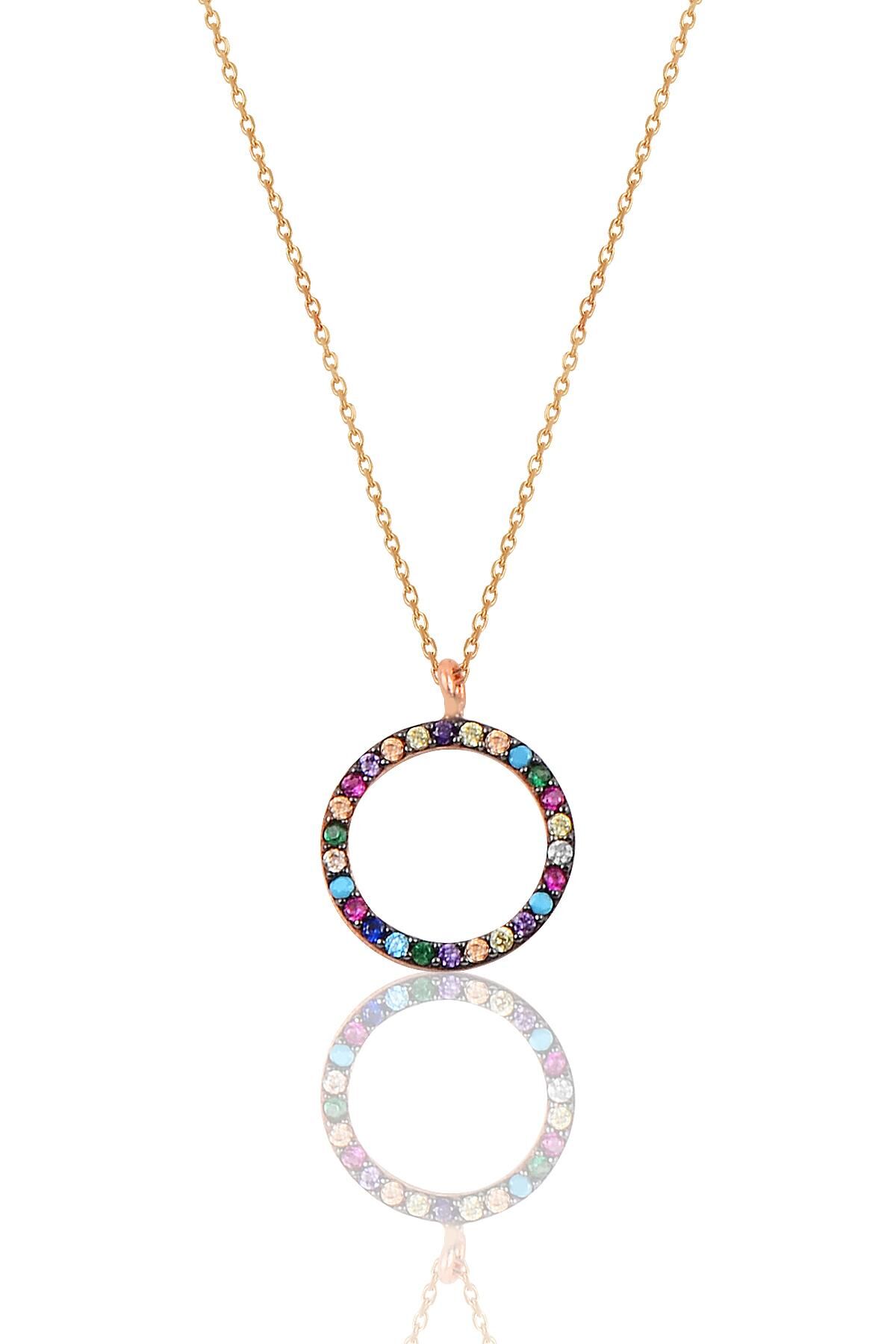 Gümüş renkli taşlı halka modeli kolye SGTL9865MİX