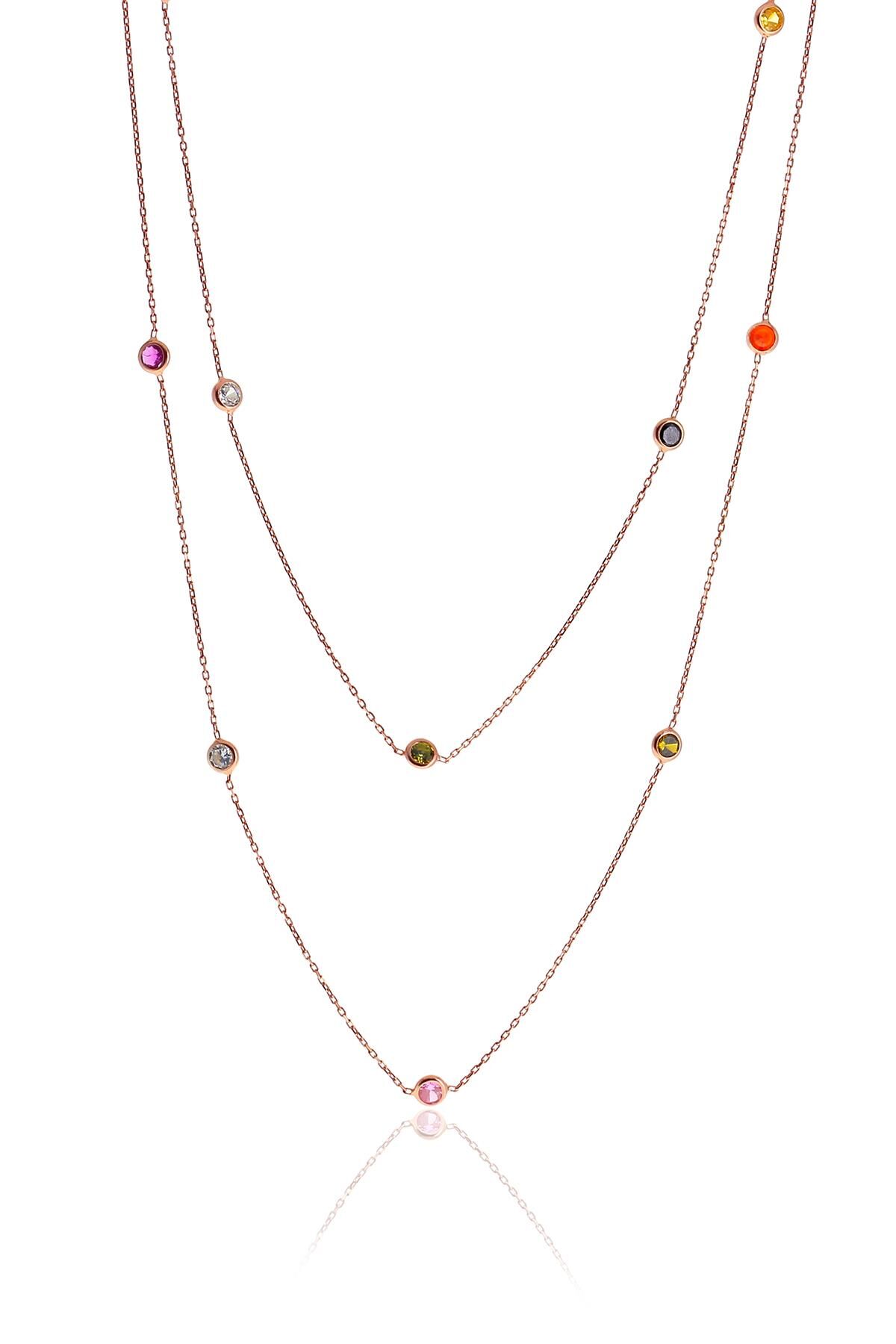 Gümüş rose renkli  zirkon taşlı kolye 100 cm SGTL10508ROSE