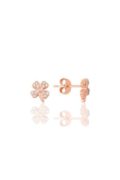 Gümüş zirkon taşlı mini yonca küpe SGTL9723ROSE