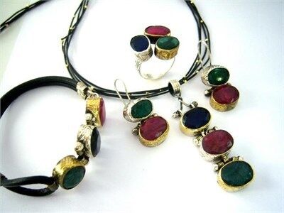 yakut zümrüt safir taşlı üçlü set set8298