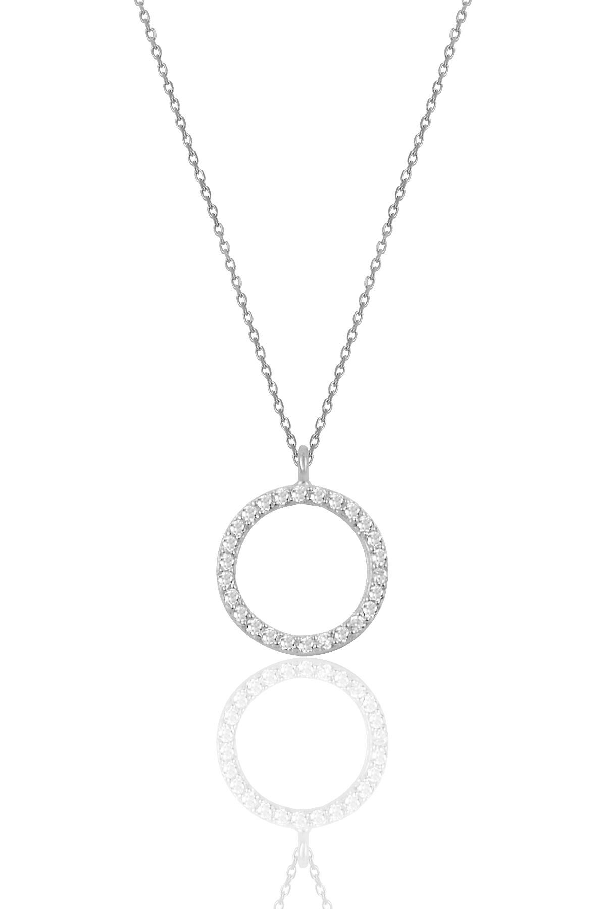 Gümüş beyaz taşlı halka modeli kolye SGTL9865RODAJ