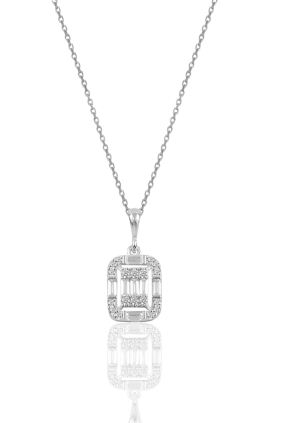 Gümüş rodyumlu  gümüş baget taşlı kolye SGTL10747KOLYE