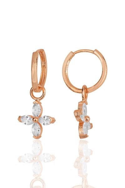 Gümüş rose zirkon taşlı dört yapraklı yonca küpe SGTL11937ROSE