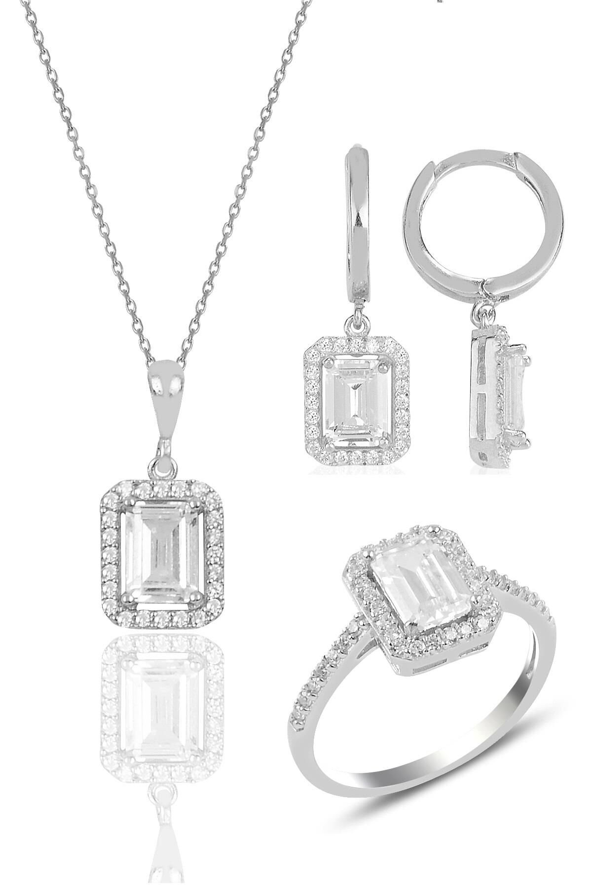 Gümüş rodyumlu baget taşlı üçlü set SGTL11564RODAJ