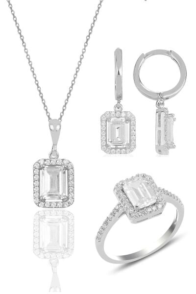 Gümüş rodyumlu baget taşlı üçlü set SGTL11564RODAJ