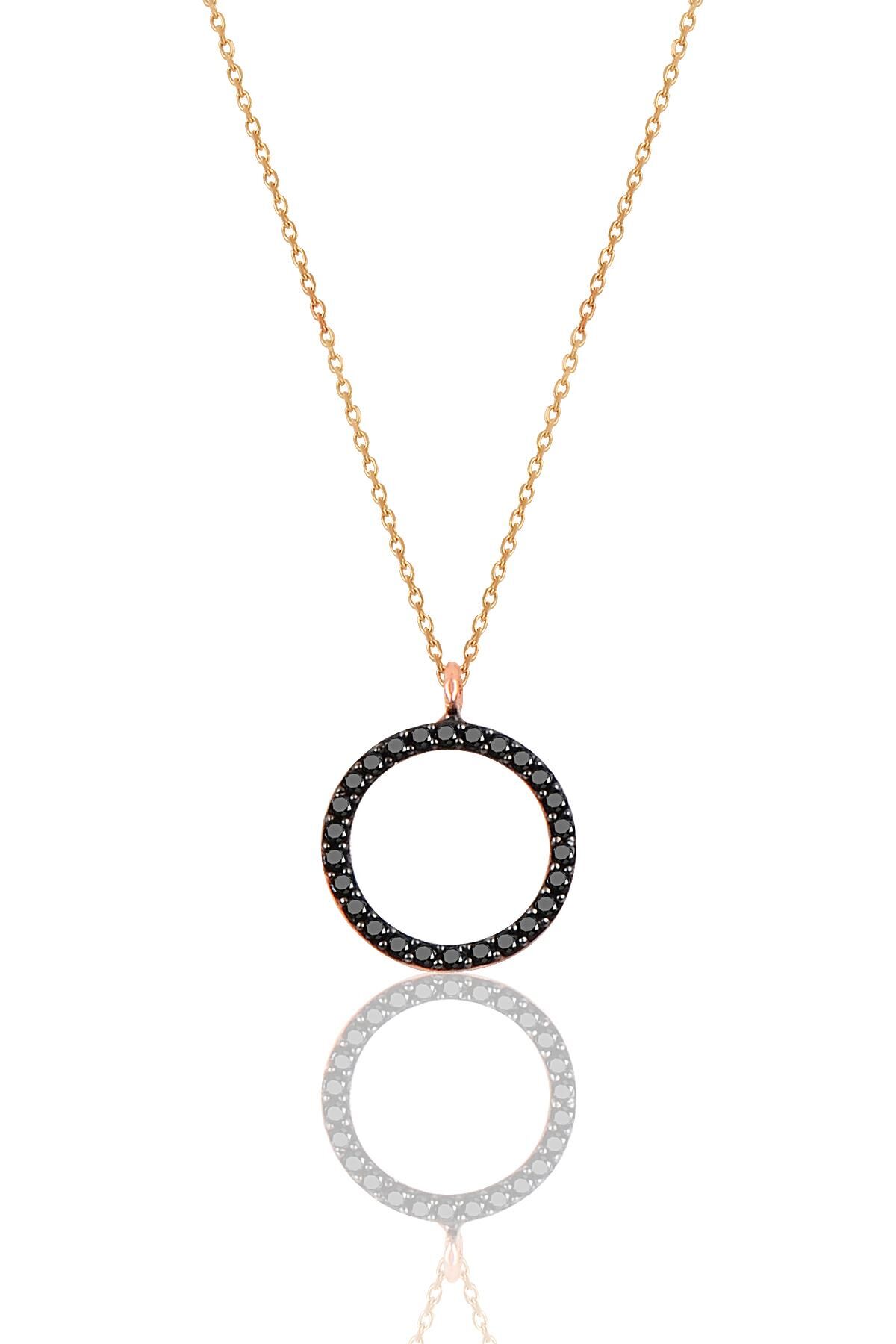 Gümüş siyah taşlı halka modeli kolye SGTL9865SİYAH