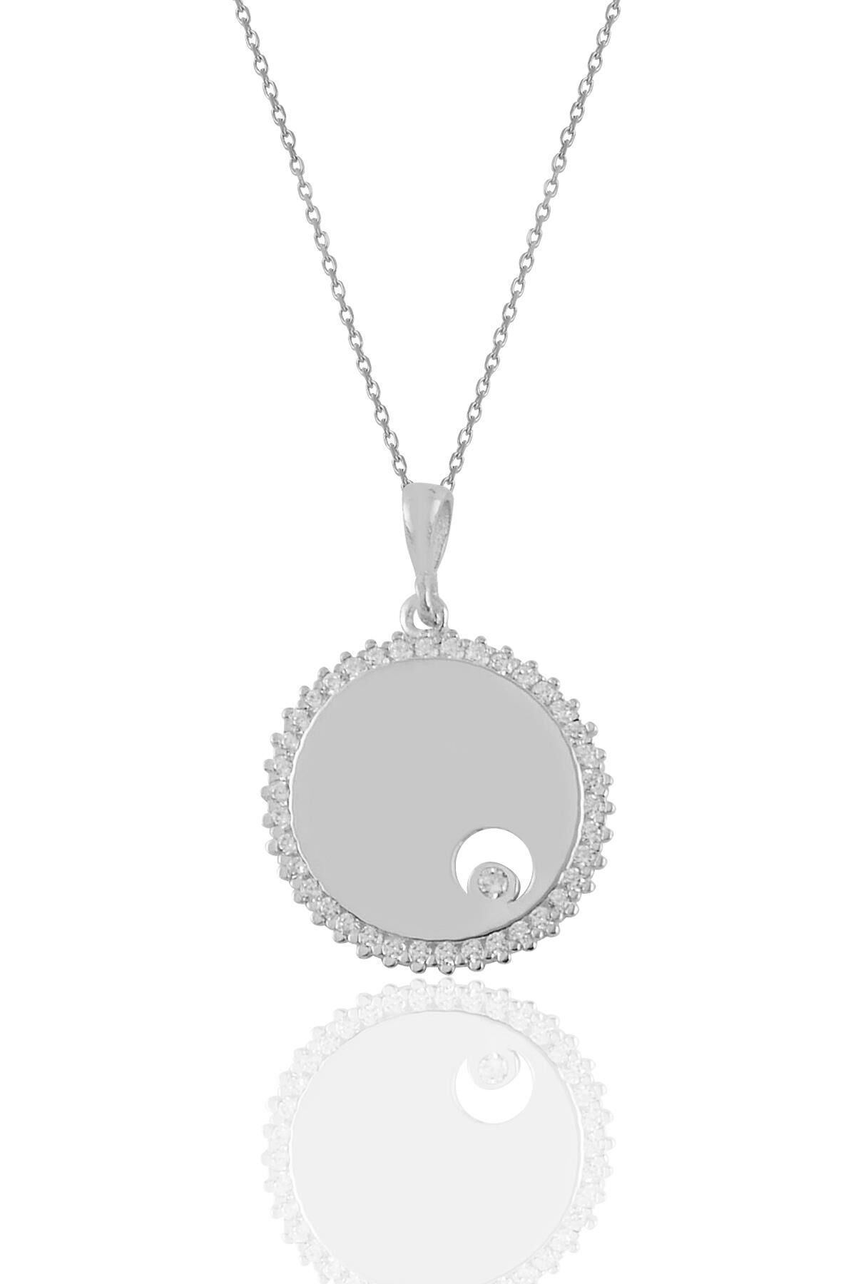 Gümüş rodyumlu  zirkon tek taşlı yuvarlak kolye SGTL11191RODAJ