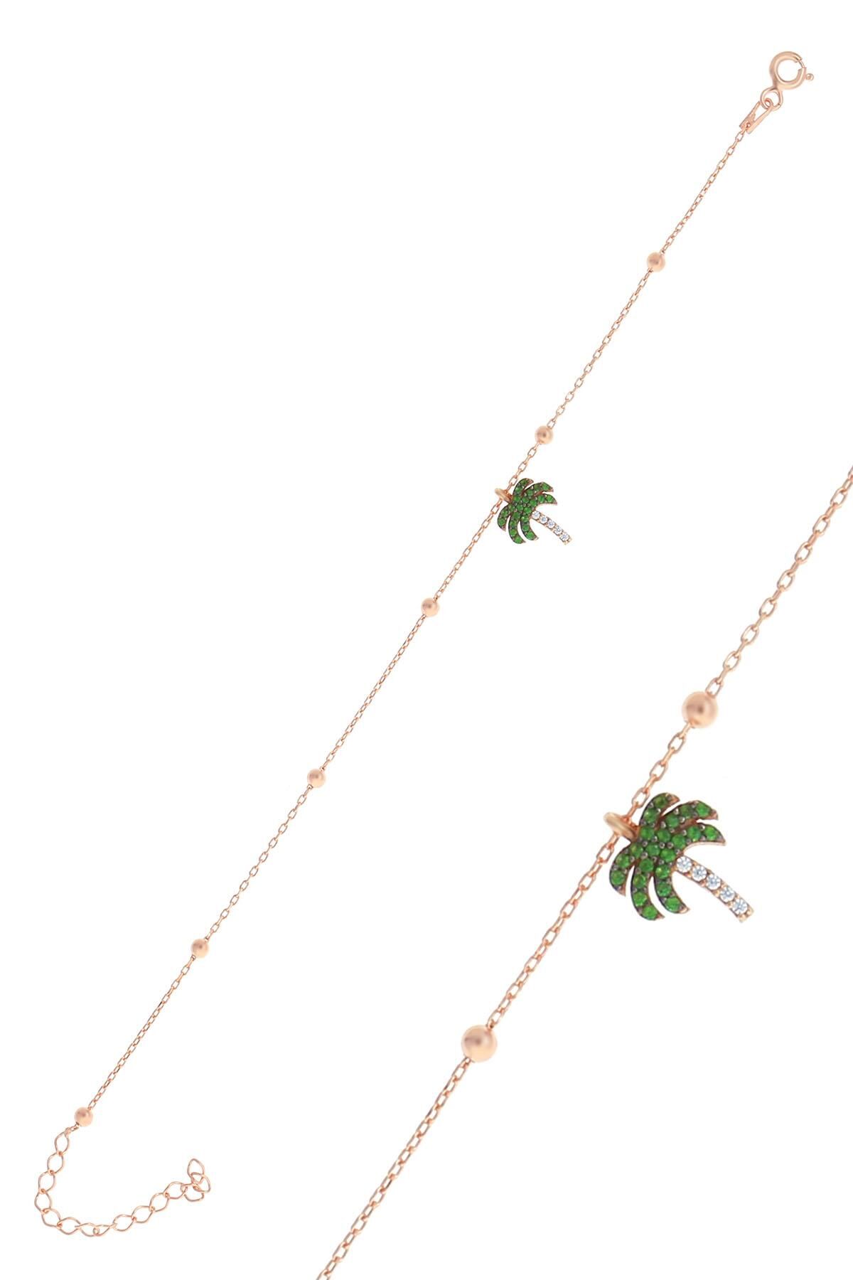 Gümüş rose top top zincirli palmiye bileklik SGTL10511PALMIYE