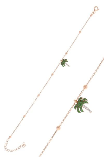 Gümüş rose top top zincirli palmiye bileklik SGTL10511PALMIYE