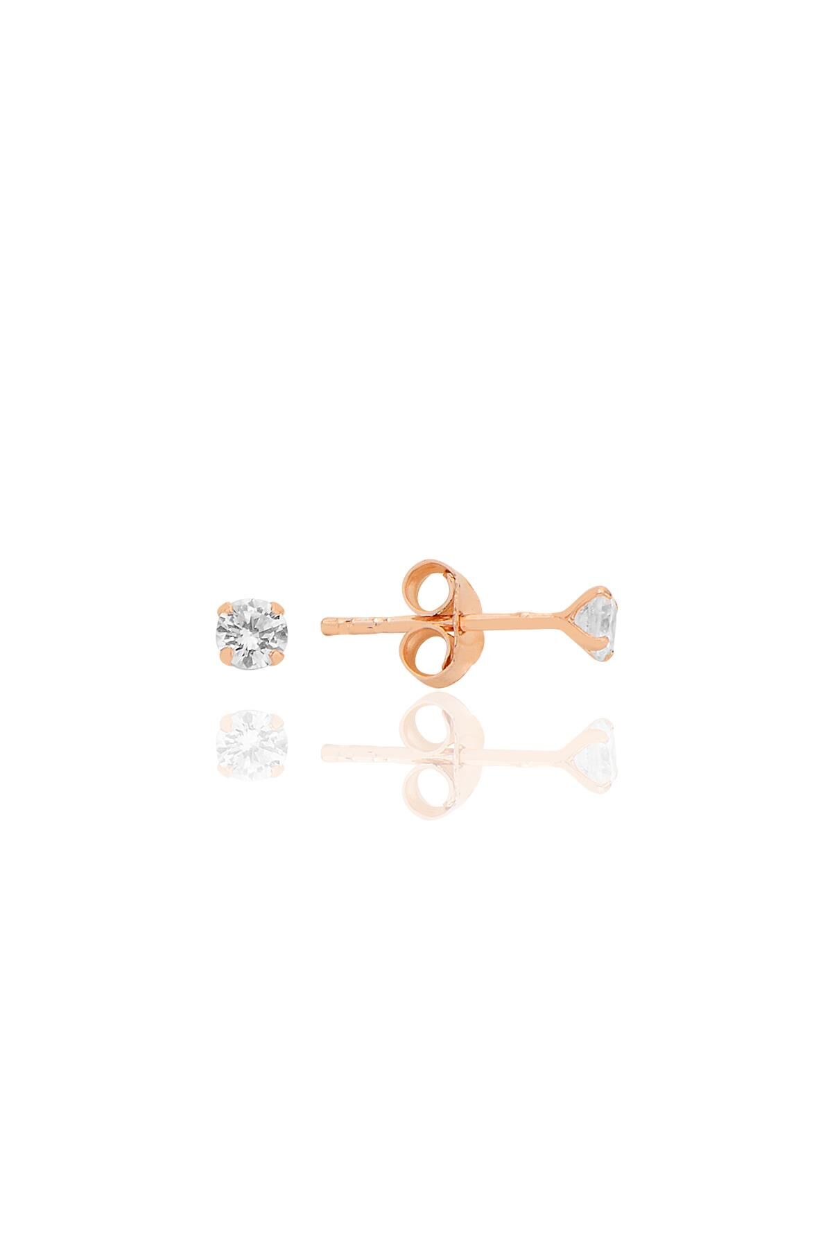 Gümüş zirkon taşlı,rose yuvarlak kesim 3 mm tektaş küpe SGTL12744ROSE