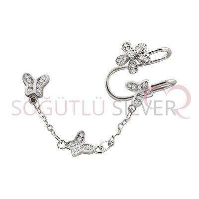 Kelebekli Rodyumlu kıkırdak küpe Küpe8506