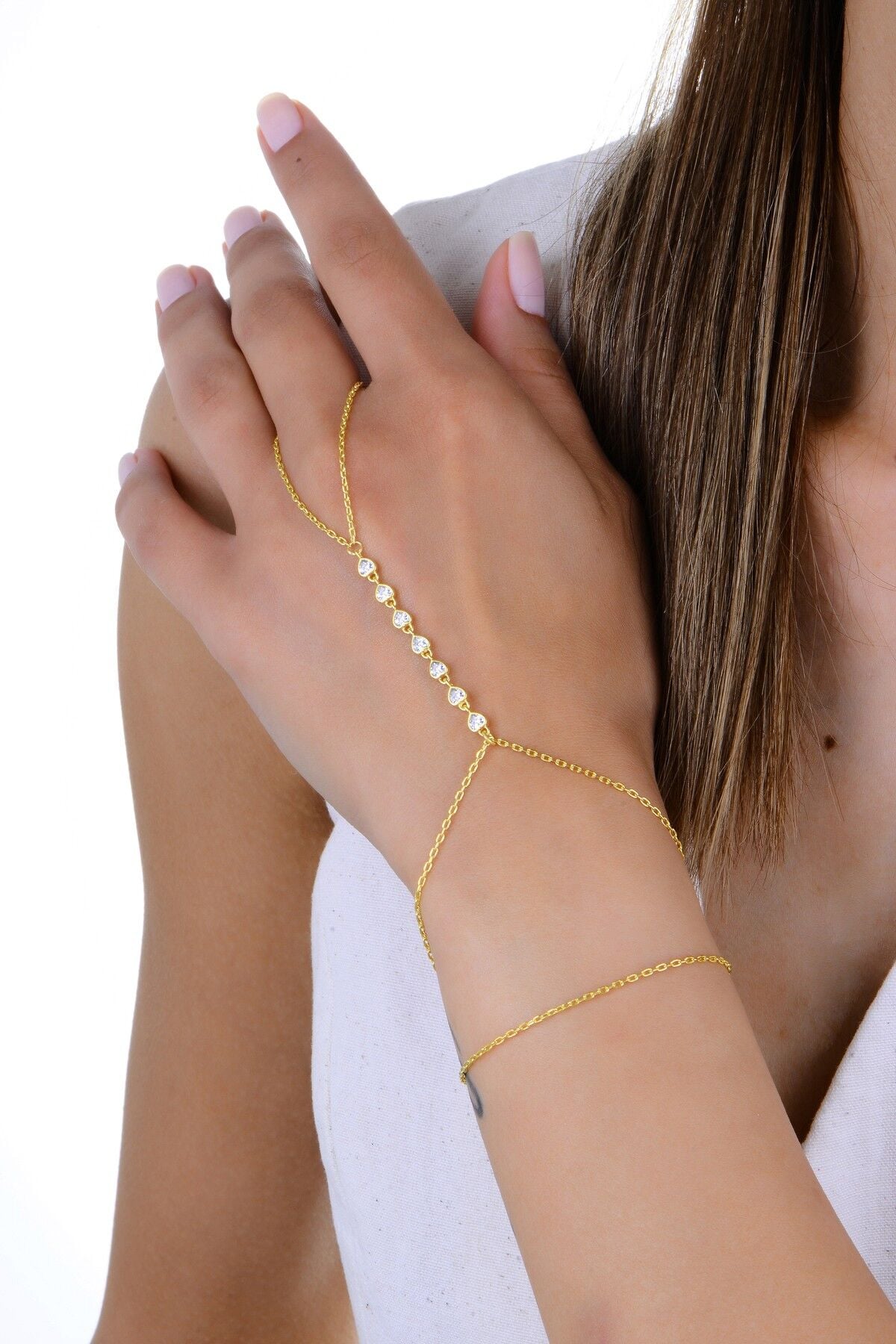 Gümüş altın yaldızlı zirkon taşlı sıvama modeli bağlı kalpler şahmeran SGTL13005GOLD