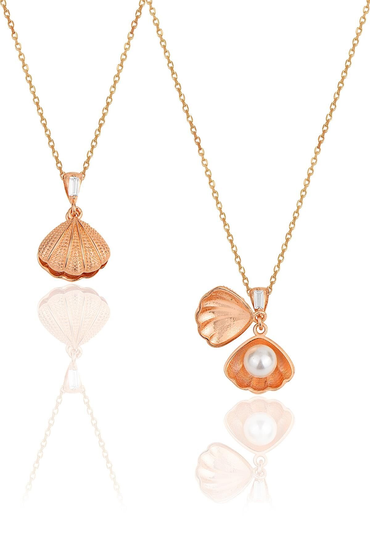 Gümüş rose incili  açılabilir istiridye midye kolye SGTL11724ROSE