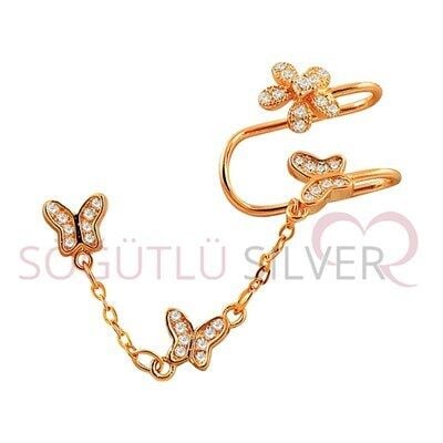 Kelebekli rose kıkırdak küpe Küpe8705