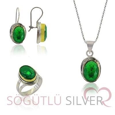 şefaf kök zümrüt taşlı sarmalı üçlü set SGTL3170