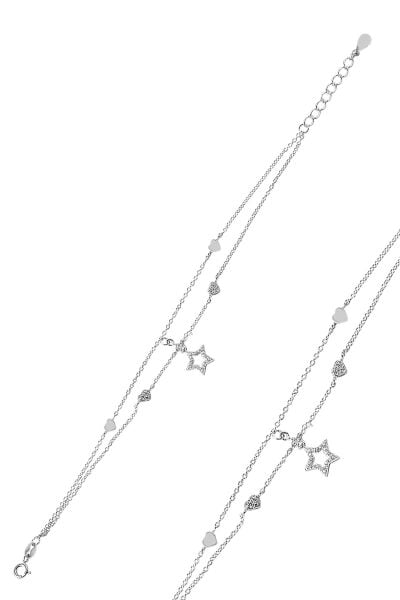 Gümüş çift zincirli zirkon taşlı modeli şans bileklik SGTL9051