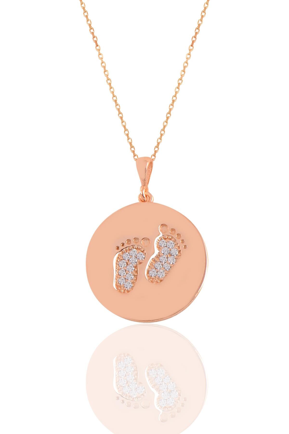 Gümüş rose zirkon taşlı ilk adım kolye SGTL11190ROSE