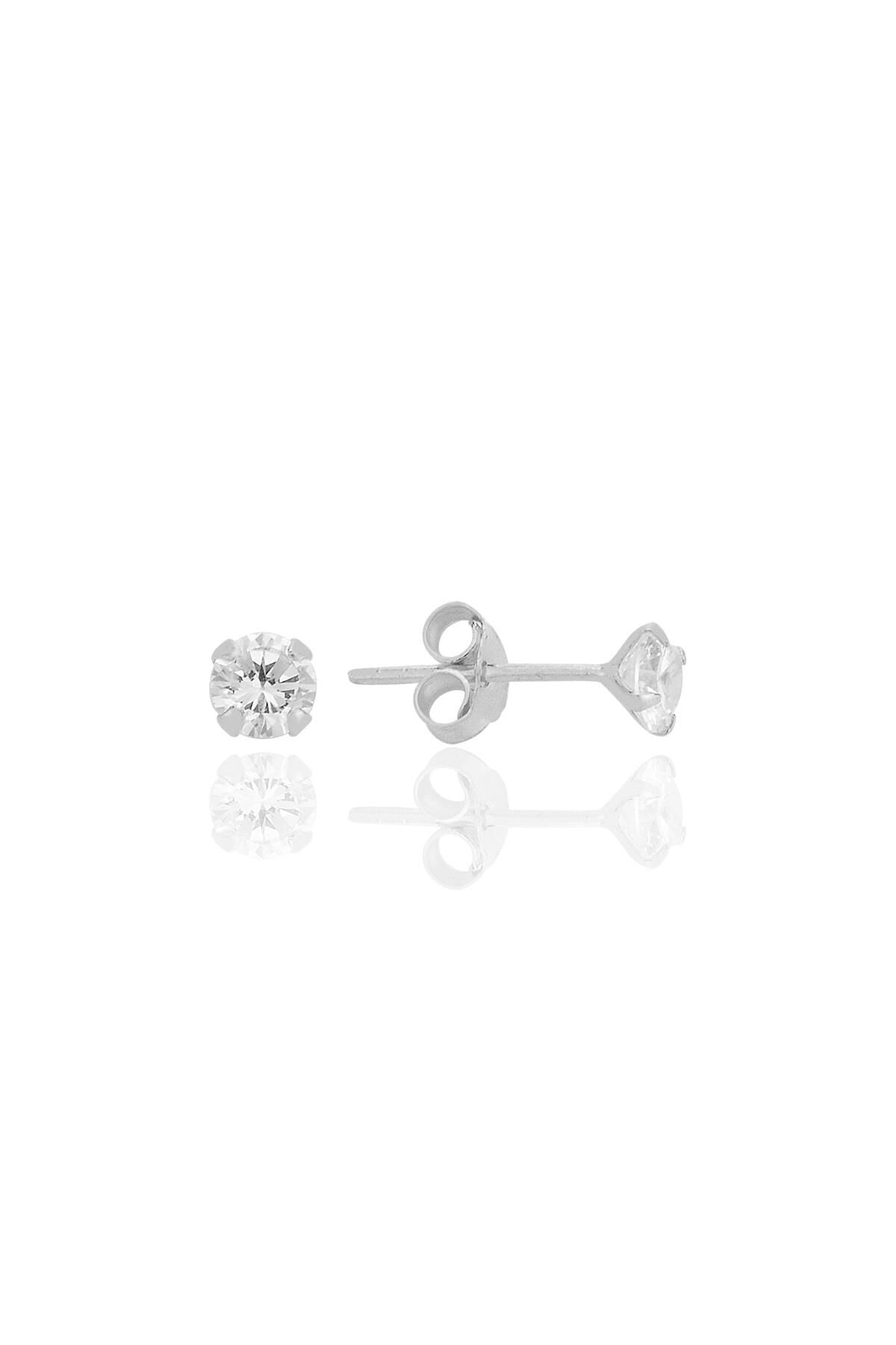 Gümüş zirkon taşlı,yuvarlak kesim 4 mm tektaş küpe SGTL12745RODAJ