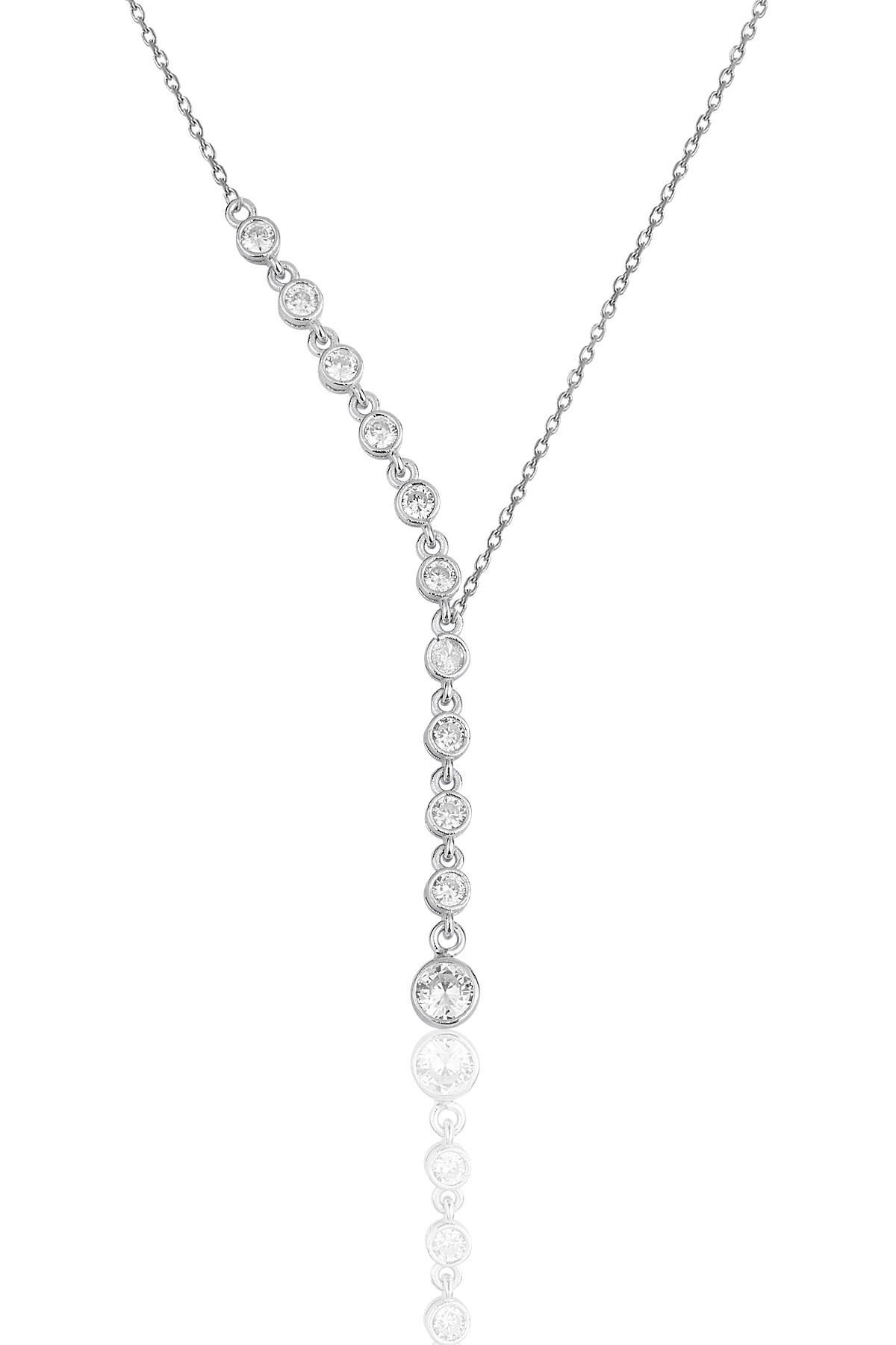 Gümüş rodyumlu zirkon taşlı su yolu kolye  SGTL11722RODAJ