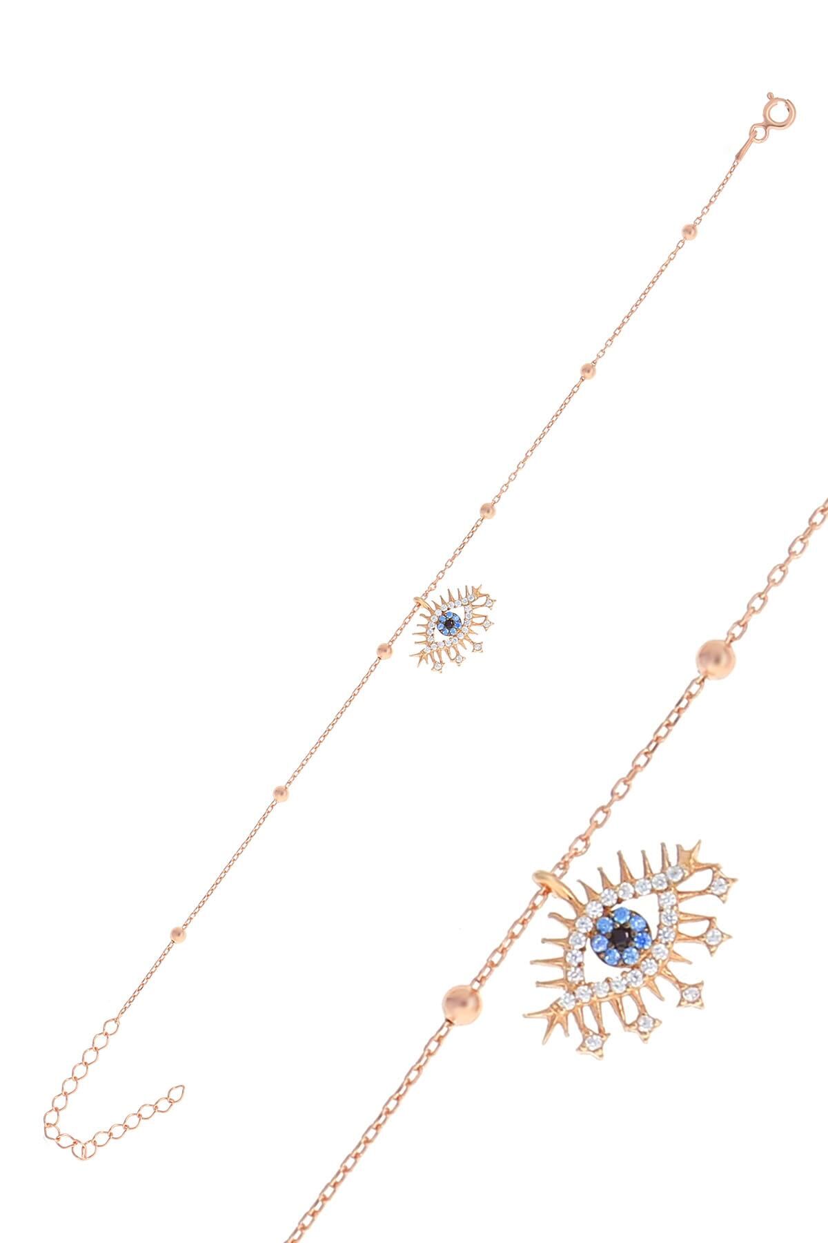 Gümüş rose top top zincirli lareyn bileklik SGTL10512ROSE