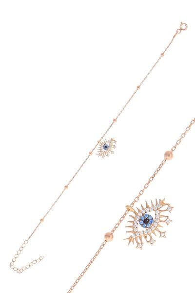Gümüş rose top top zincirli lareyn bileklik SGTL10512ROSE