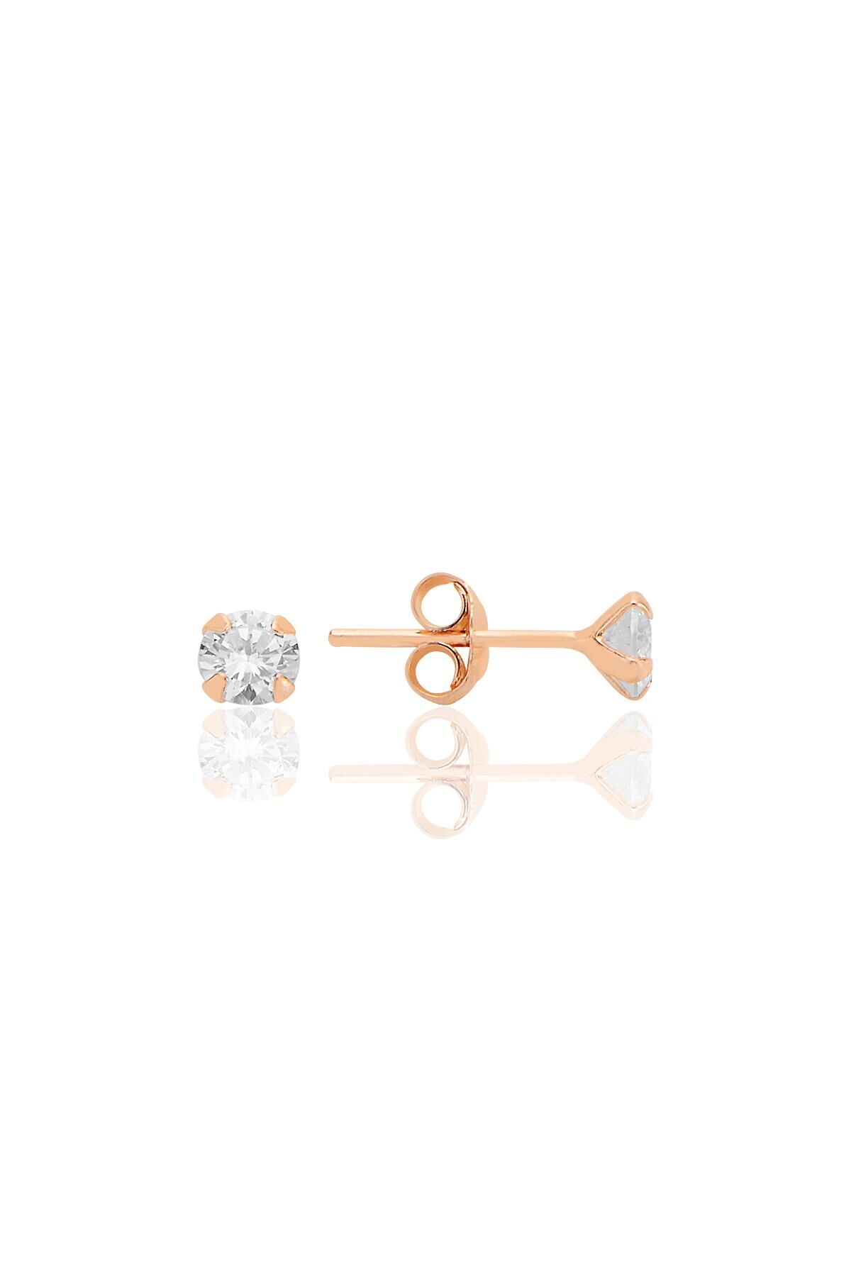 Gümüş zirkon taşlı,rose yuvarlak kesim 4 mm tektaş küpe SGTL12745ROSE