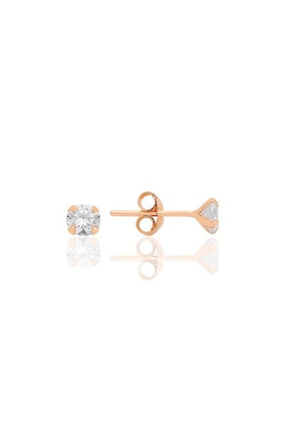 Gümüş zirkon taşlı,rose yuvarlak kesim 4 mm tektaş küpe SGTL12745ROSE