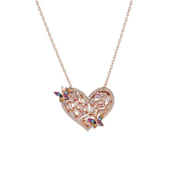 baget taşlı kalp ve kelebek kolye SGTL5042
