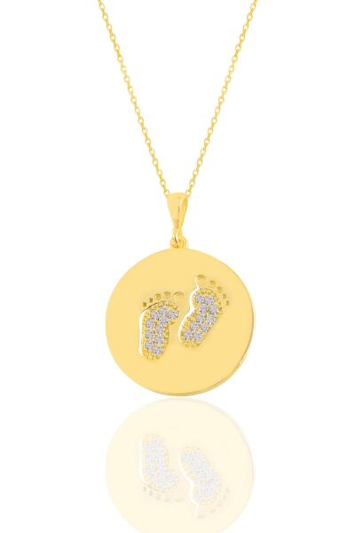 Gümüş altın yaldızlı zirkon taşlı ilk adım kolye SGTL11190GOLD
