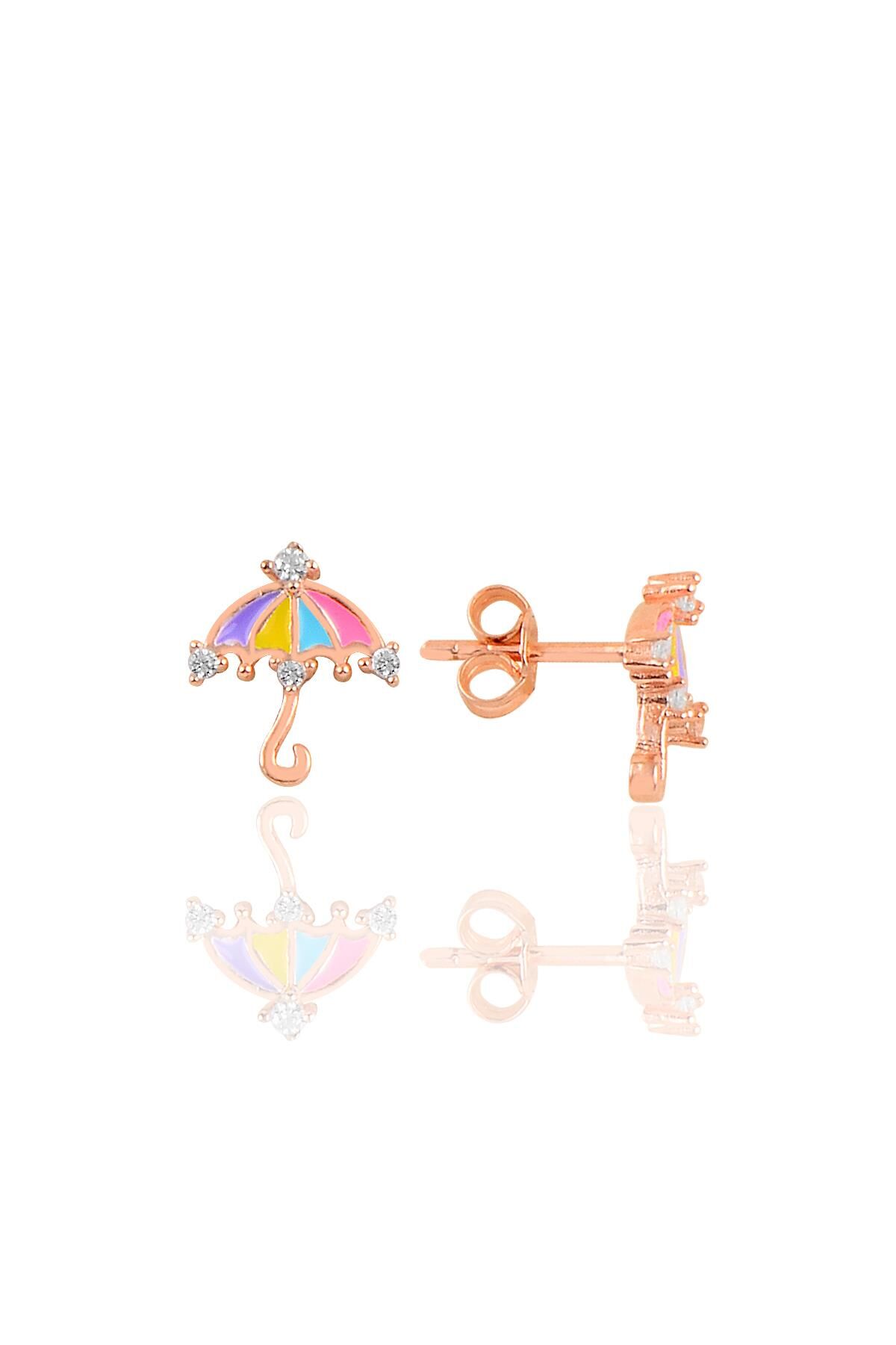 Gümüş rose taşlı şemsiye küpe SGTL10404ROSE
