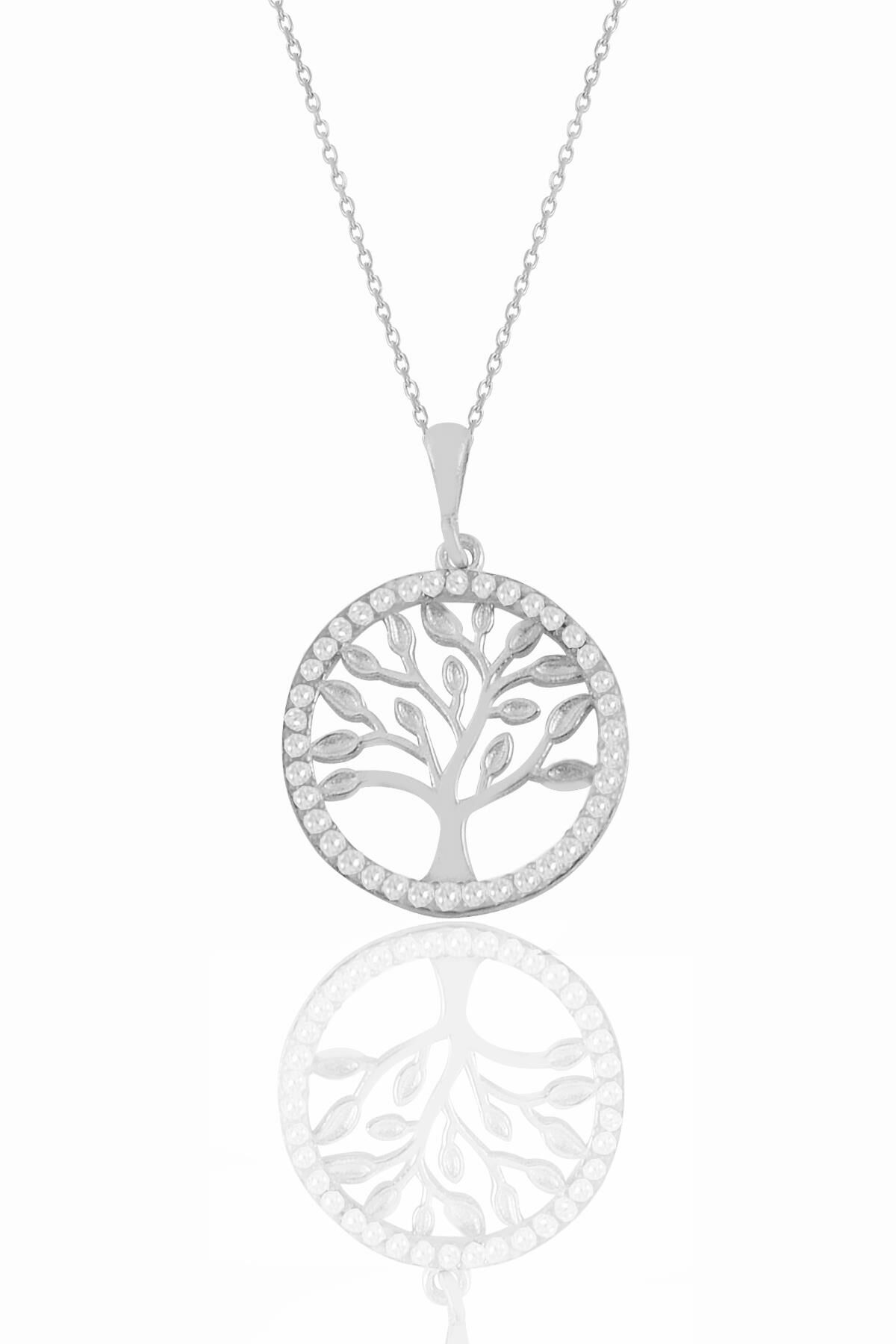 Gümüş rodyumlu zirkon taşlı hayat ağacı kolye  SGTL11188RODAJ