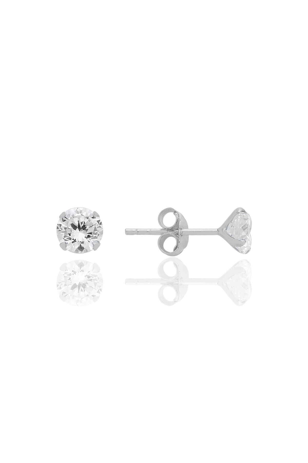 Gümüş zirkon taşlı,yuvarlak kesim 5 mm tektaş küpe SGTL12746RODAJ