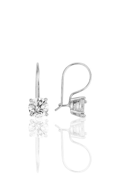 Gümüş rodyumlu çengelli 6 mm zirkon tek taş küpe SGTL11719RODAJ